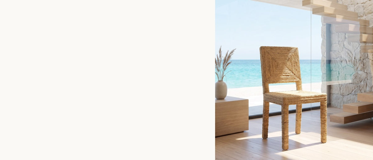 Natural fibre, clean lines. - Aieta Parsons Seagrass-Wrapped Dining Chair