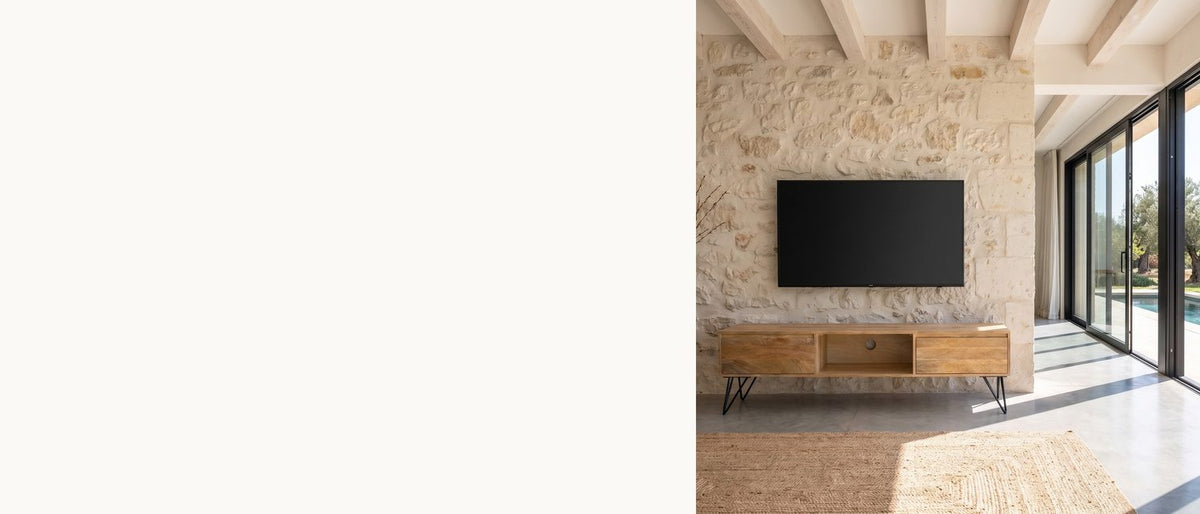 Natural mango, long and low. - Alberobello Low Mango Media Console