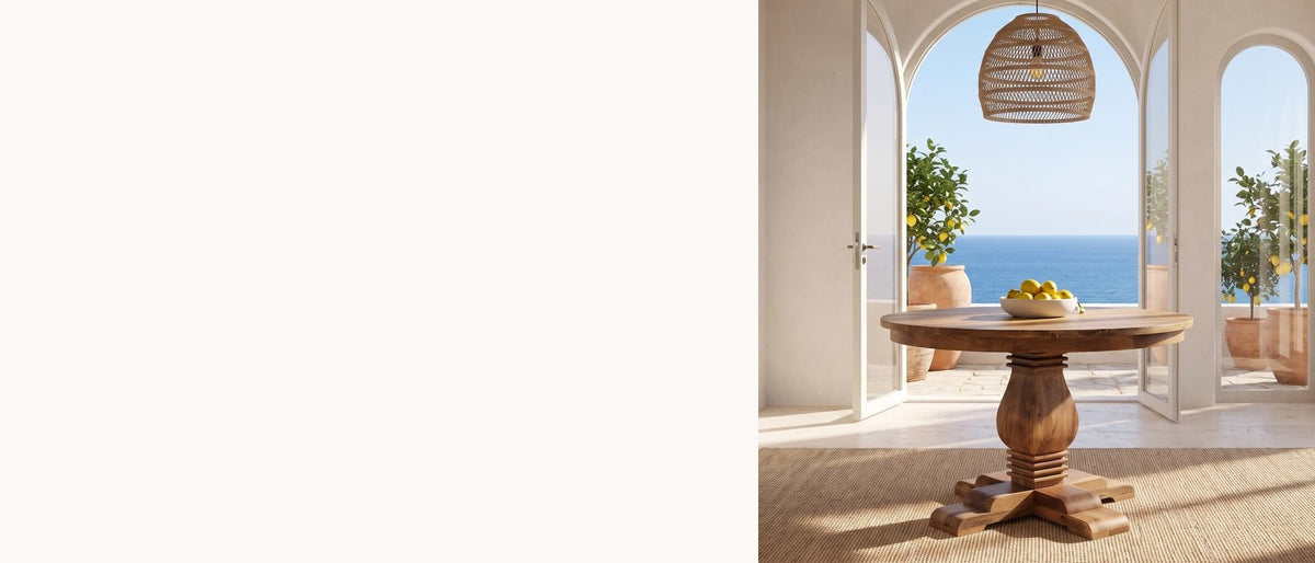 One pedestal, nothing in the way. - Albidona 43-Inch Round Solid Mango Pedestal Dining Table