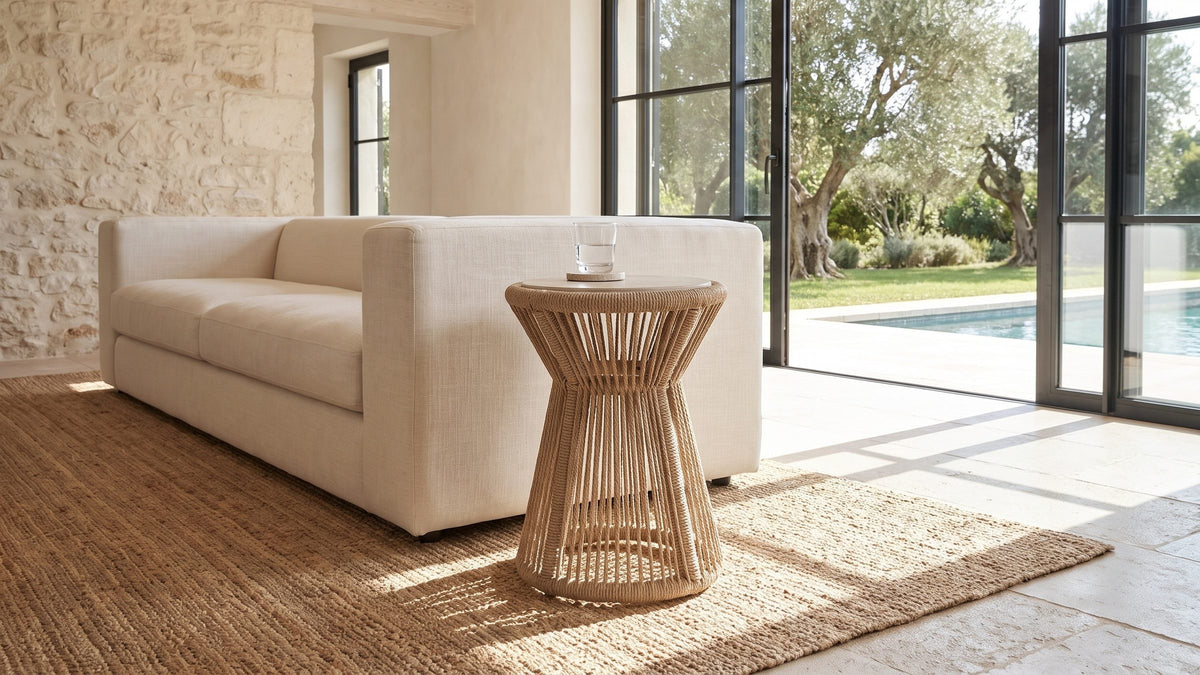 Natural rope, soft cream. - Alessano Rope Hourglass Side Table