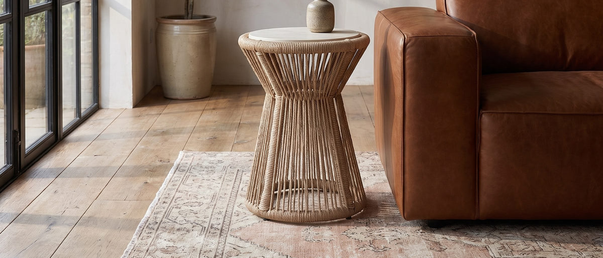 Alessano Rope Hourglass Side Table in the room