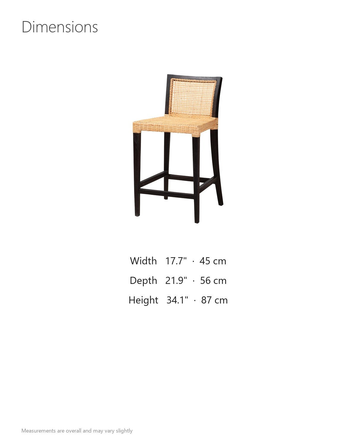 Altilia Open-Weave Rattan and Mahogany Counter Stool dimensions