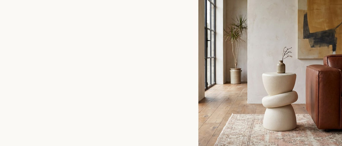 Three soft forms, stacked. - Altomonte Cream Fiberglass Stacked Side Table