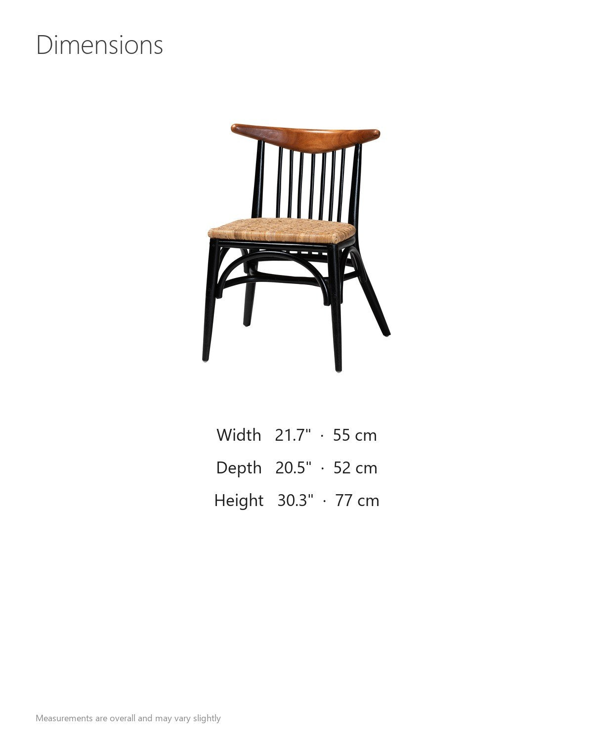 Amendolara Spindle-Back Mahogany and Rattan Dining Chair dimensions