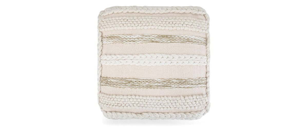 Framed in braided cord. - Apricale Natural Handloom Cotton Square Pouf