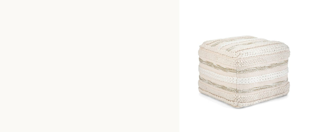 Cream cotton, raised loops. - Apricale Natural Handloom Cotton Square Pouf