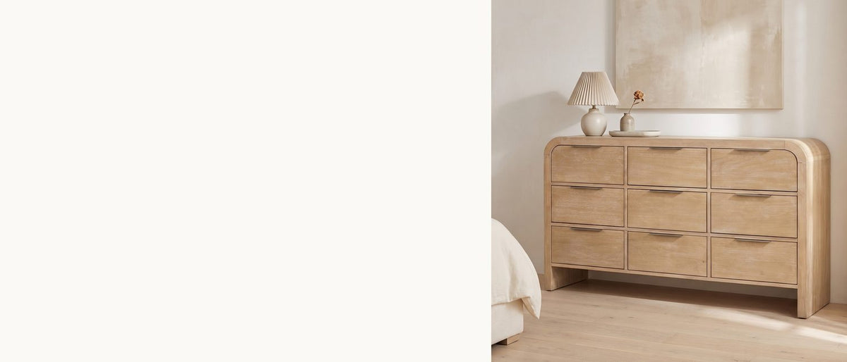 Pale mango, one soft curve. - Aquileia 63-Inch Natural Mango 9-Drawer Dresser