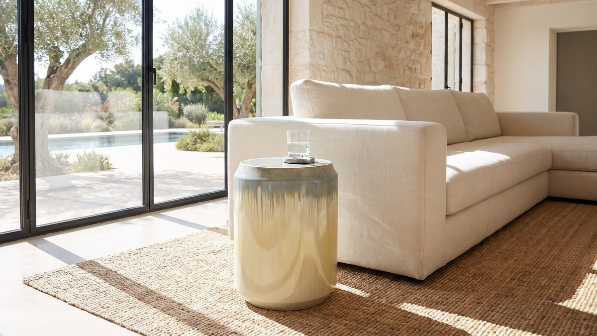 Soft colour, glossy glaze. - Aradeo Reactive Glaze Ceramic Drum Side Table