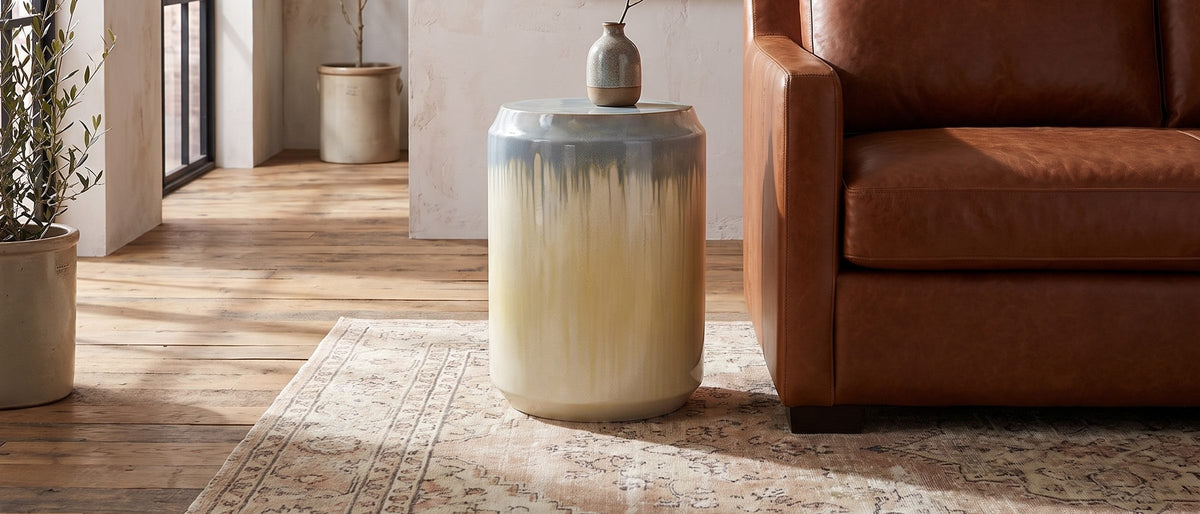 Aradeo Reactive Glaze Ceramic Drum Side Table in the room