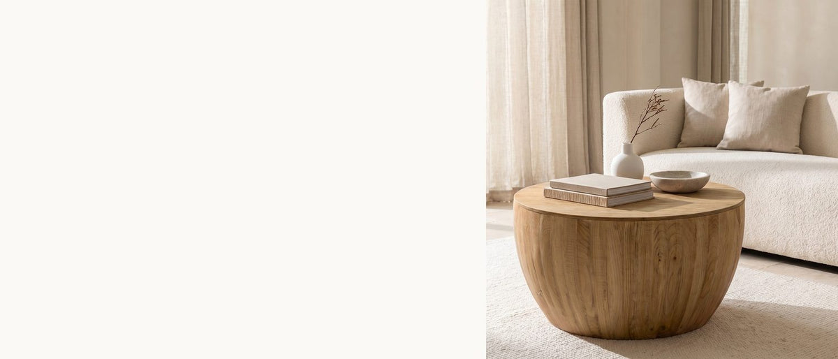 Solid fir, room inside. - Arona 31.5-Inch Round Solid Fir Storage Drum Coffee Table