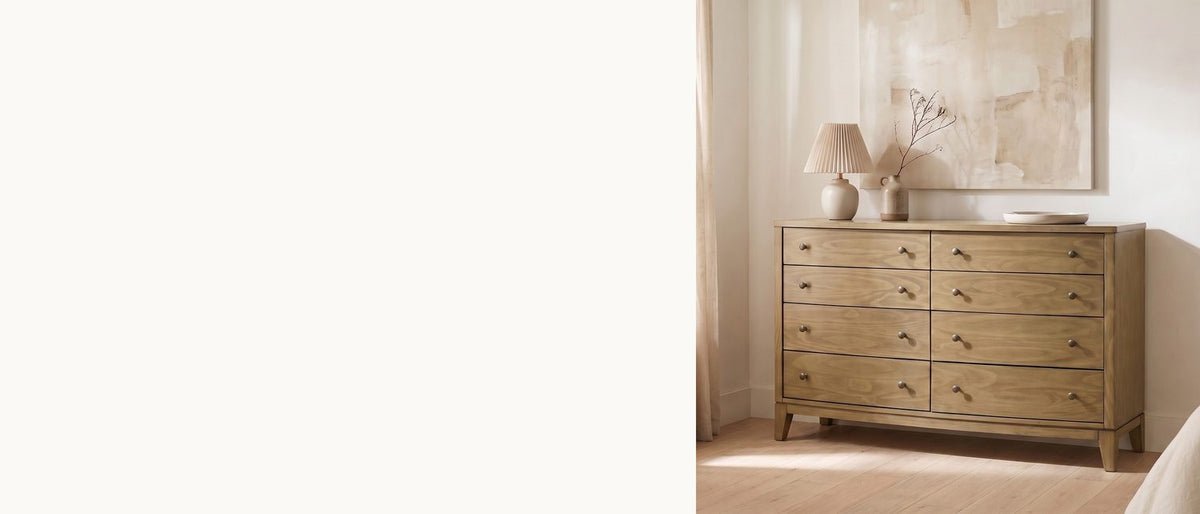 Solid pine, one soft bow. - Arqua 61-Inch Natural Pine 8-Drawer Dresser
