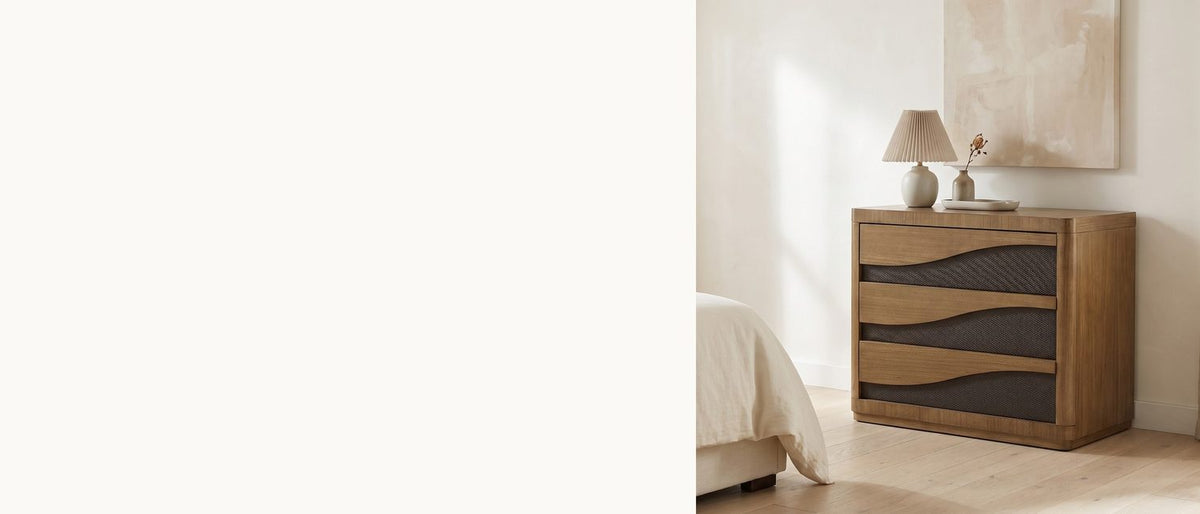 Golden wave, dark texture below. - Arzignano 36-Inch Eucalyptus 3-Drawer Chest