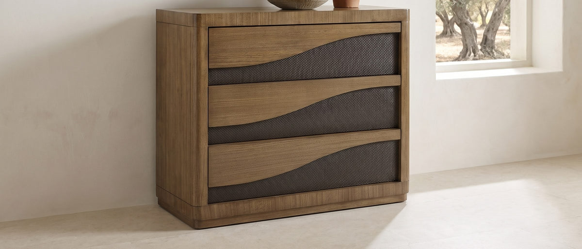 Arzignano 36-Inch Eucalyptus 3-Drawer Chest in the room