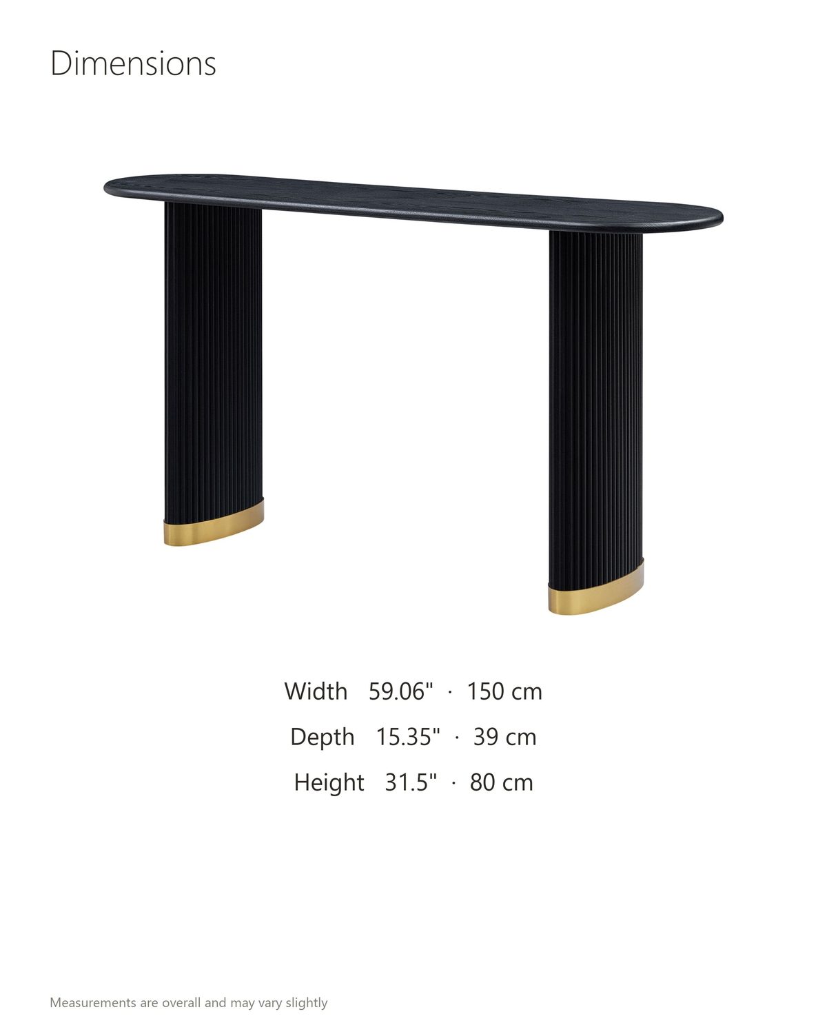 Atina Black Ash Oval Console Table dimensions: 59.06 in wide, 15.35 in deep, 31.5 in high