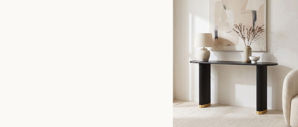 Black ash on reeded legs. - Atina Black Ash Oval Console Table