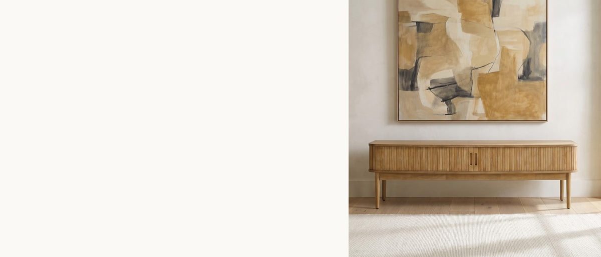 Curves, reeds and a warm honey tone. - Atrani Reeded Curved Media Console