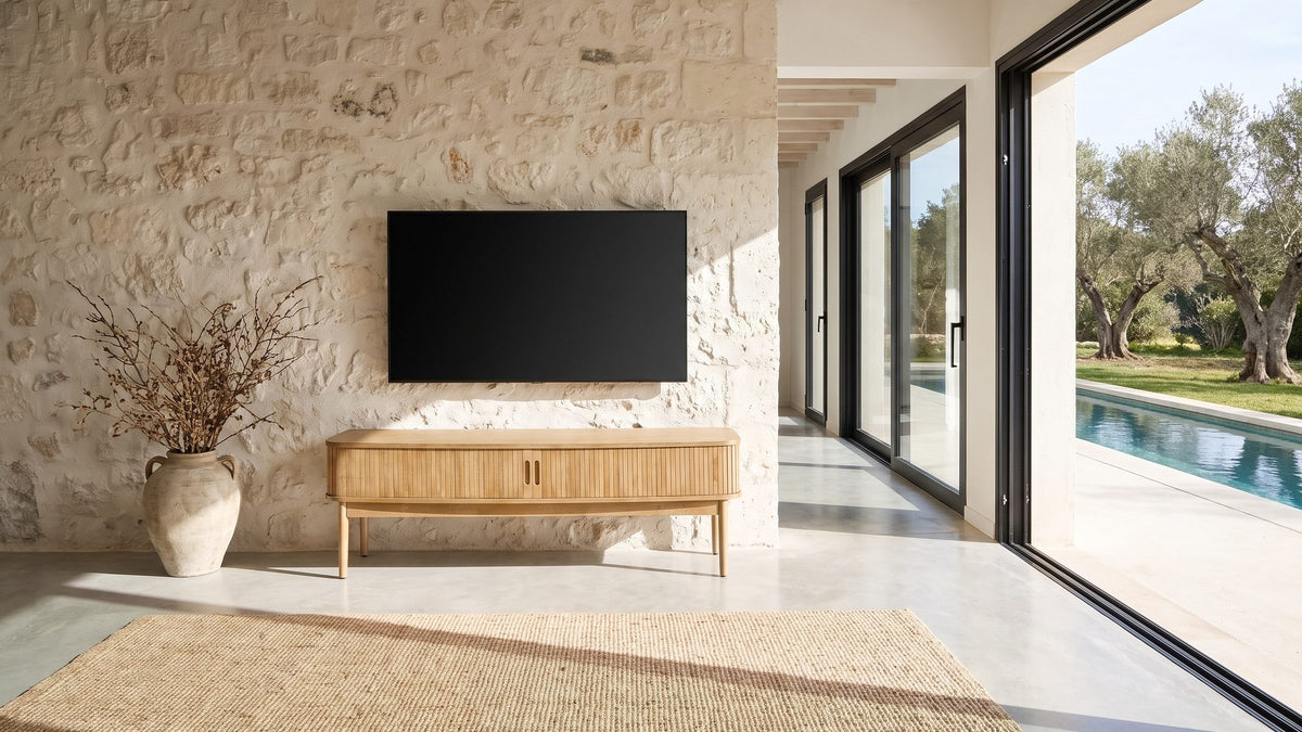 Atrani Reeded Curved Media Console in the room