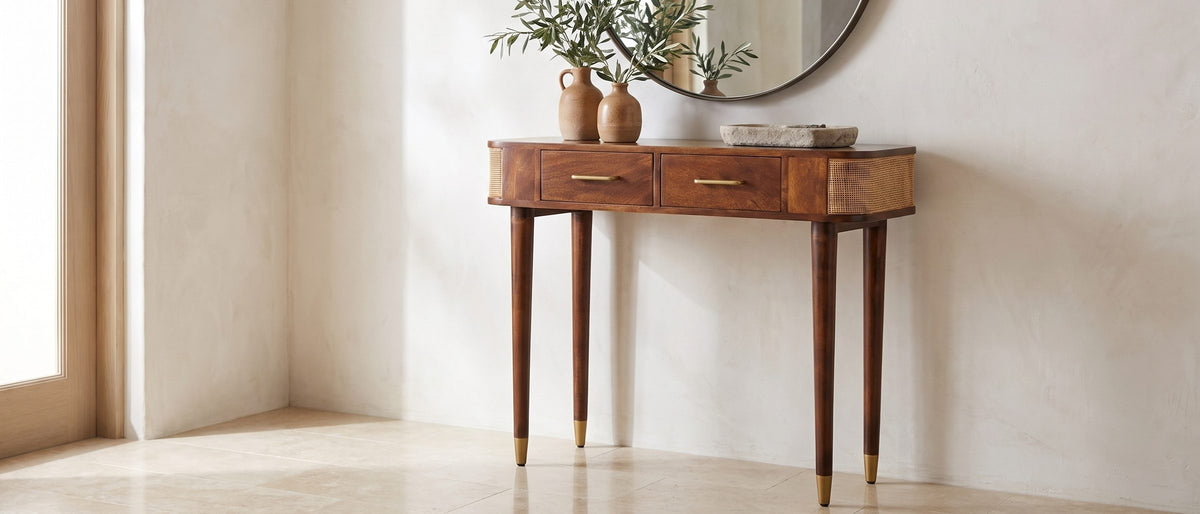 Avetrana Mango Wood and Cane Console Table in the room