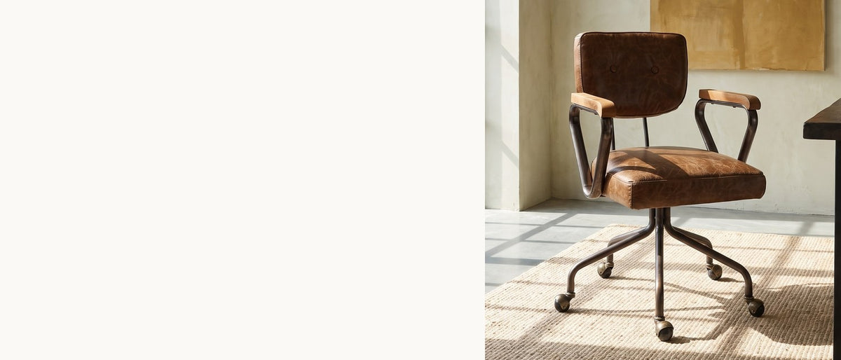 An old clerk's chair, made new. - Belcastro Top-Grain Leather Swivel Desk Chair with Wood Arms