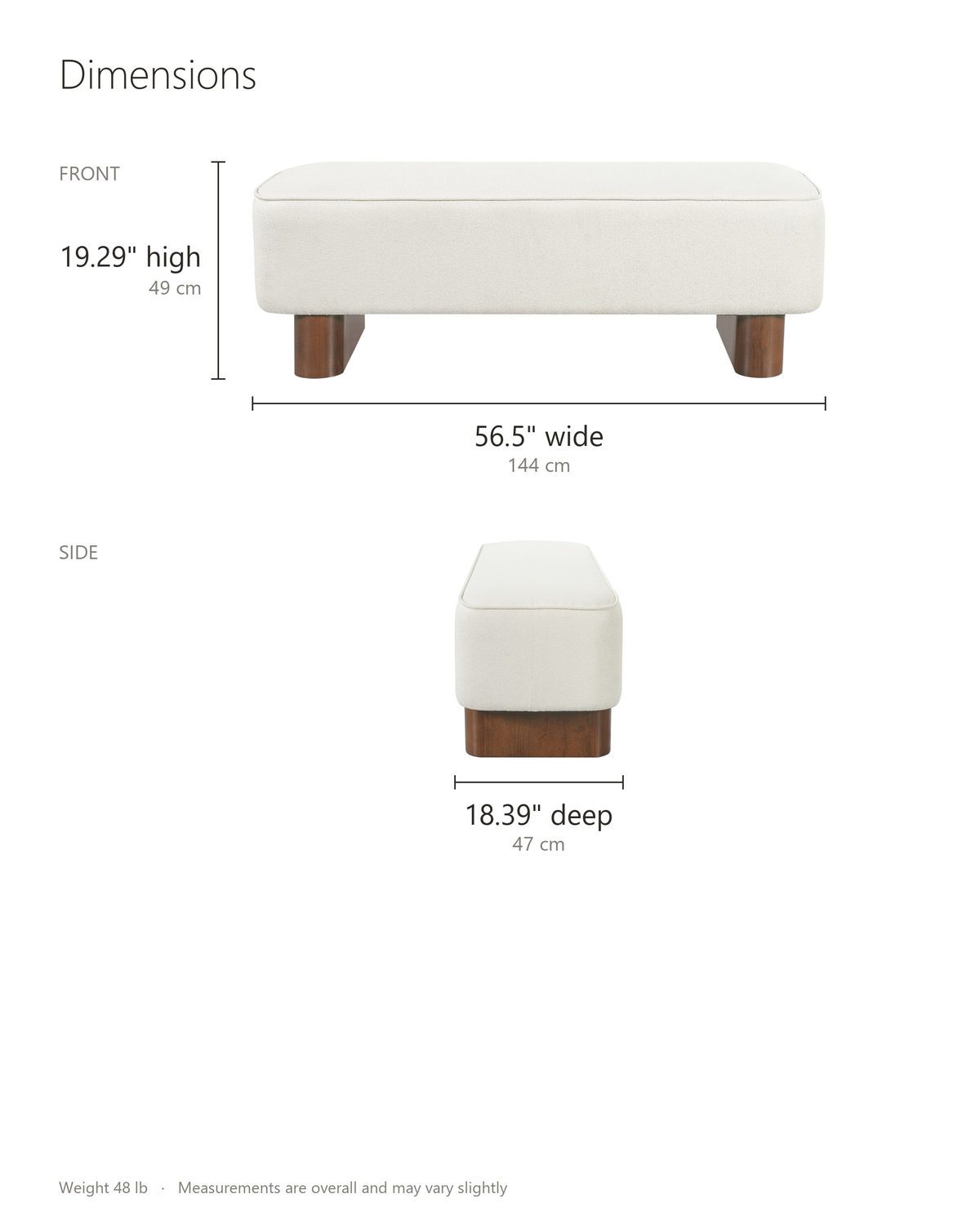 Bellagio Walnut Block Bench dimensions: 56.5 in wide, 18.4 in deep, 19.3 in high