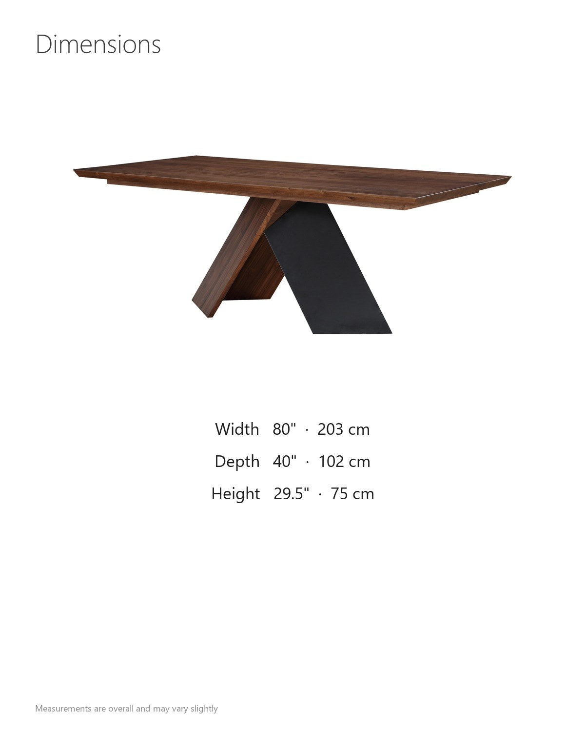 Bisignano 80-Inch Rectangular Solid Walnut Dining Table dimensions