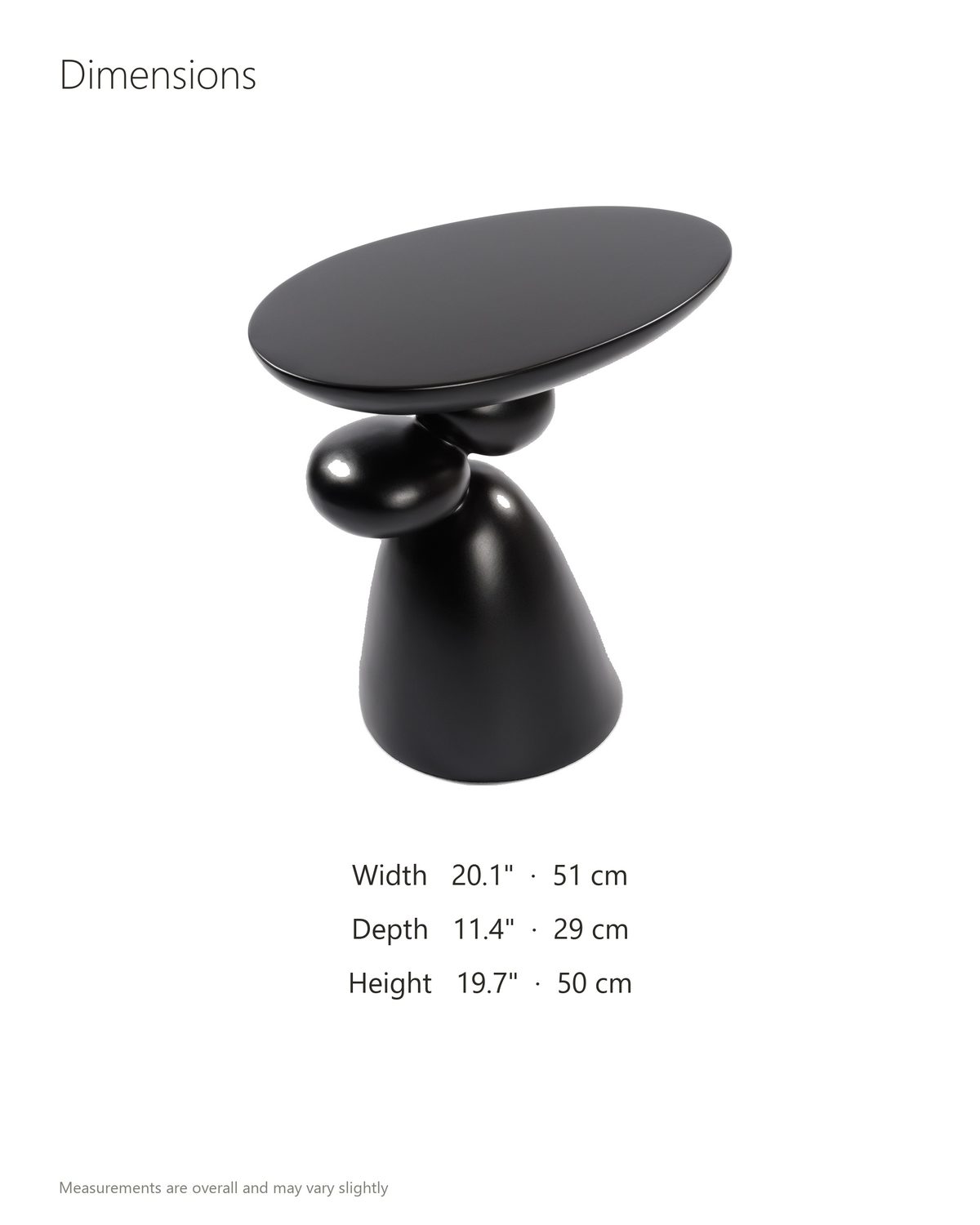 Bitetto Black Fiberglass Stacked Pebble Side Table dimensions: 20.1 in wide, 11.4 in deep, 19.7 in high
