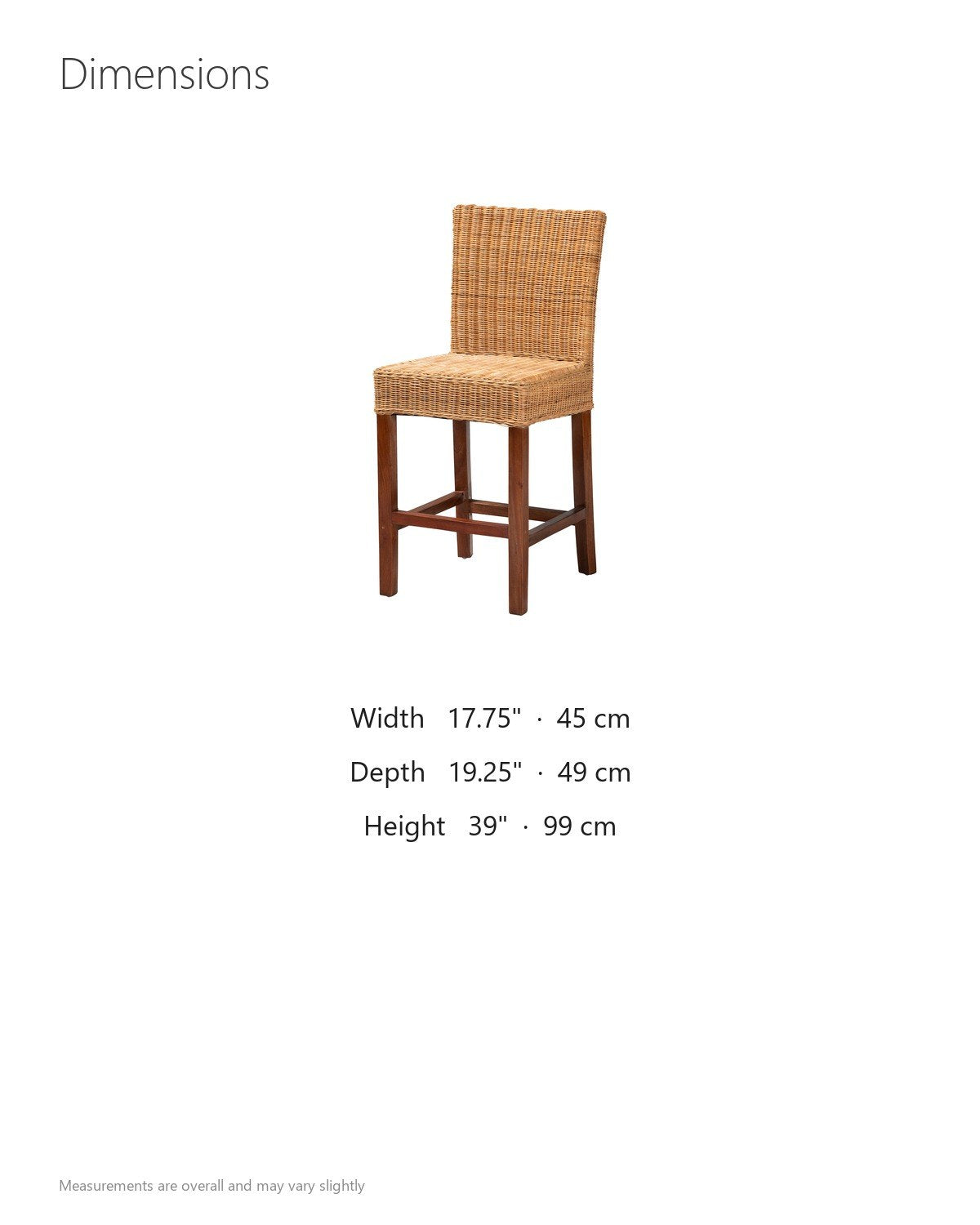 Bocchigliero Woven Rattan and Mahogany Counter Stool dimensions