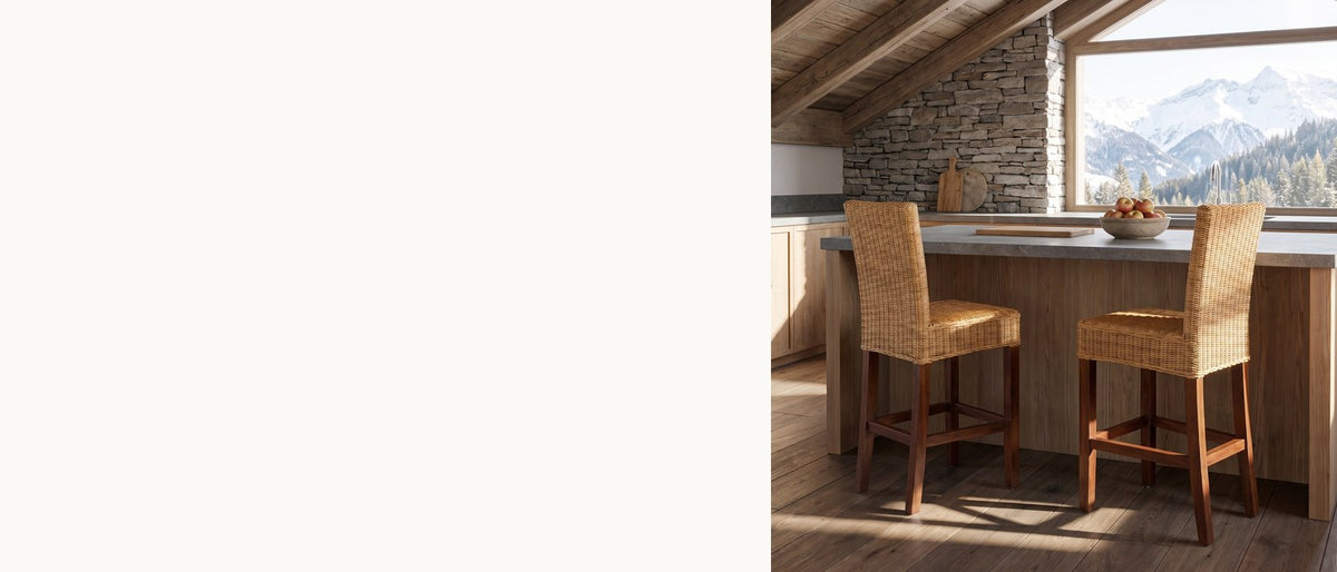 Rattan, from the seat up. - Bocchigliero Woven Rattan and Mahogany Counter Stool