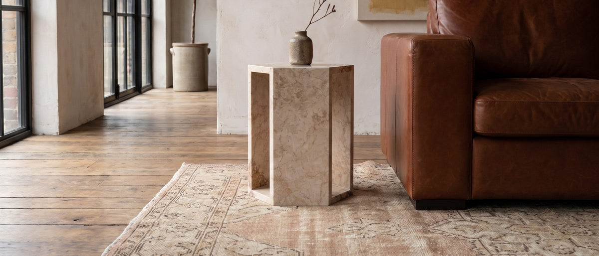 Bojano Rosa Marble Hexagon Side Table in the room