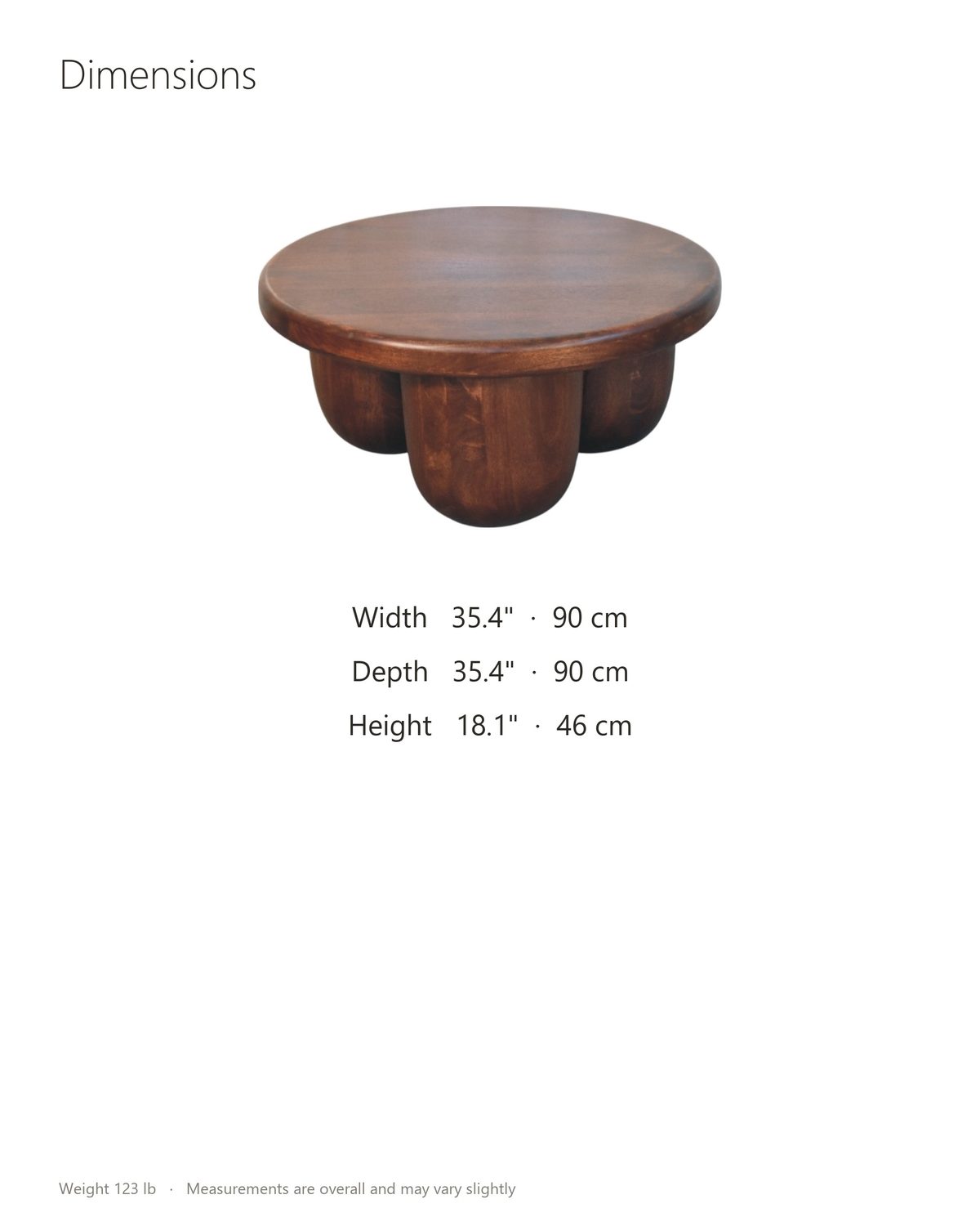 Bolgheri Sculpted Mango Coffee Table dimensions: 35.4 in wide, 35.4 in deep, 18.1 in high