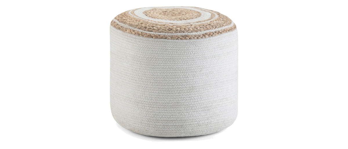 Two fibers, one drum. - Bordighera Braided Jute and Cotton Round Pouf