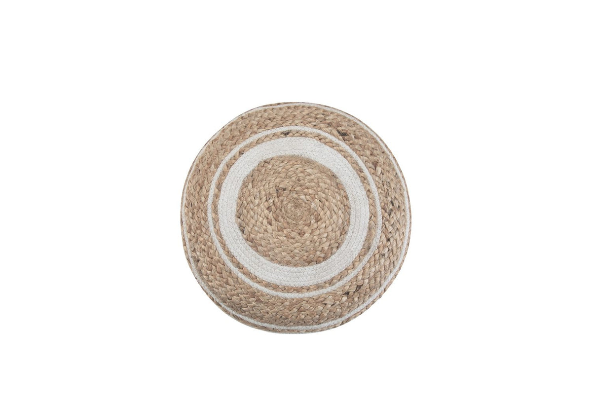 Bordighera Braided Jute and Cotton Round Pouf in the room