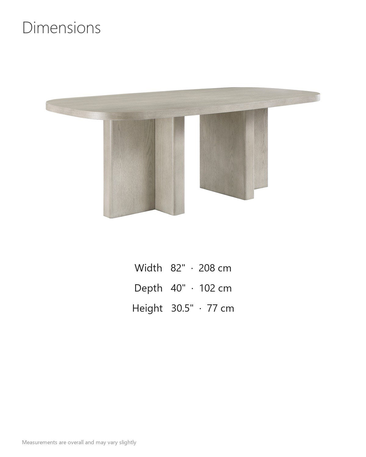 Bova 82-Inch Oval Grey Oak Veneer Dining Table dimensions