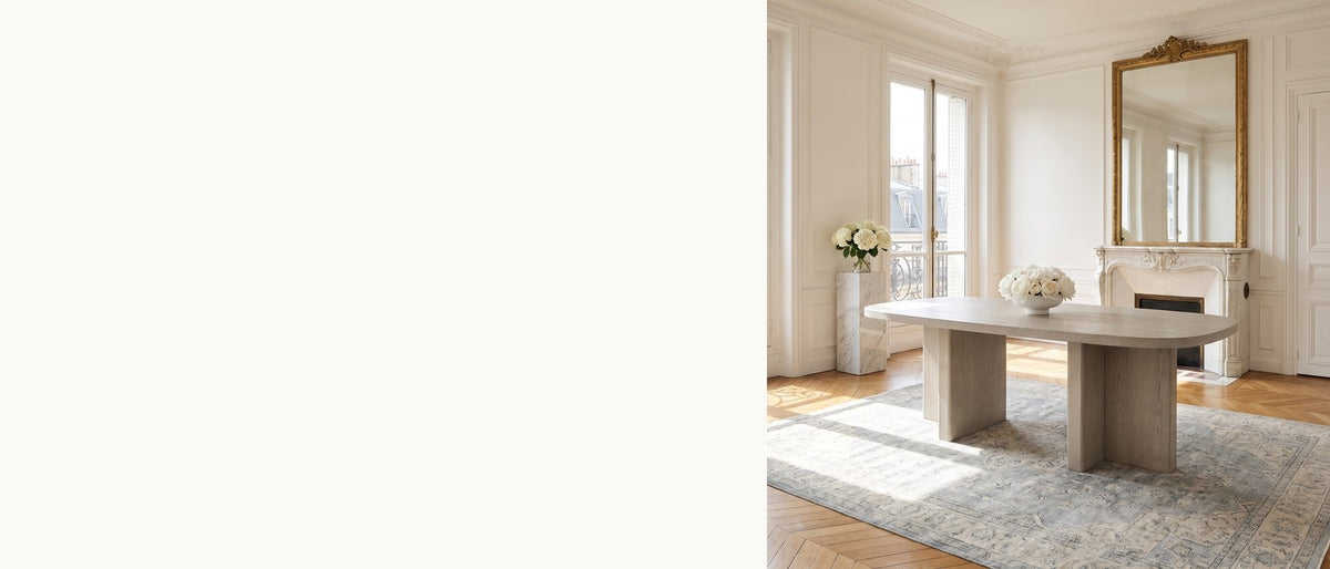 Soft shapes, solid presence. - Bova 82-Inch Oval Grey Oak Veneer Dining Table