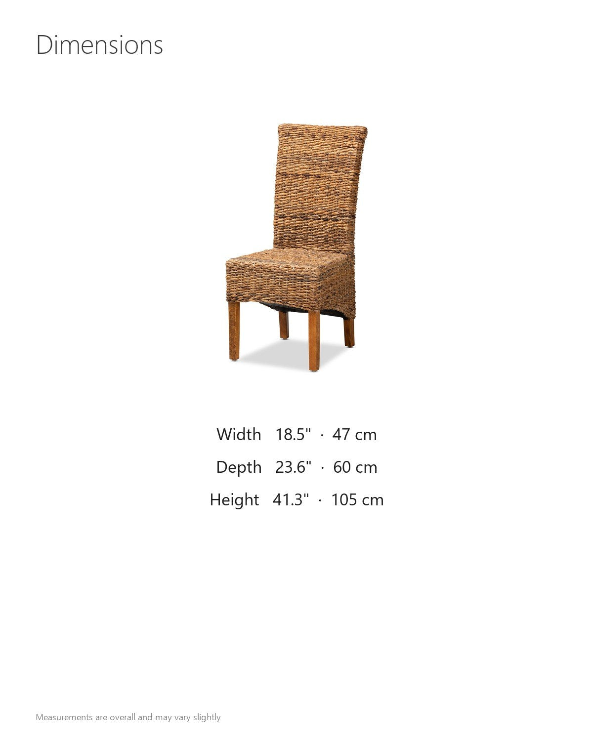 Briatico High-Back Woven Natural Fiber Dining Chair dimensions