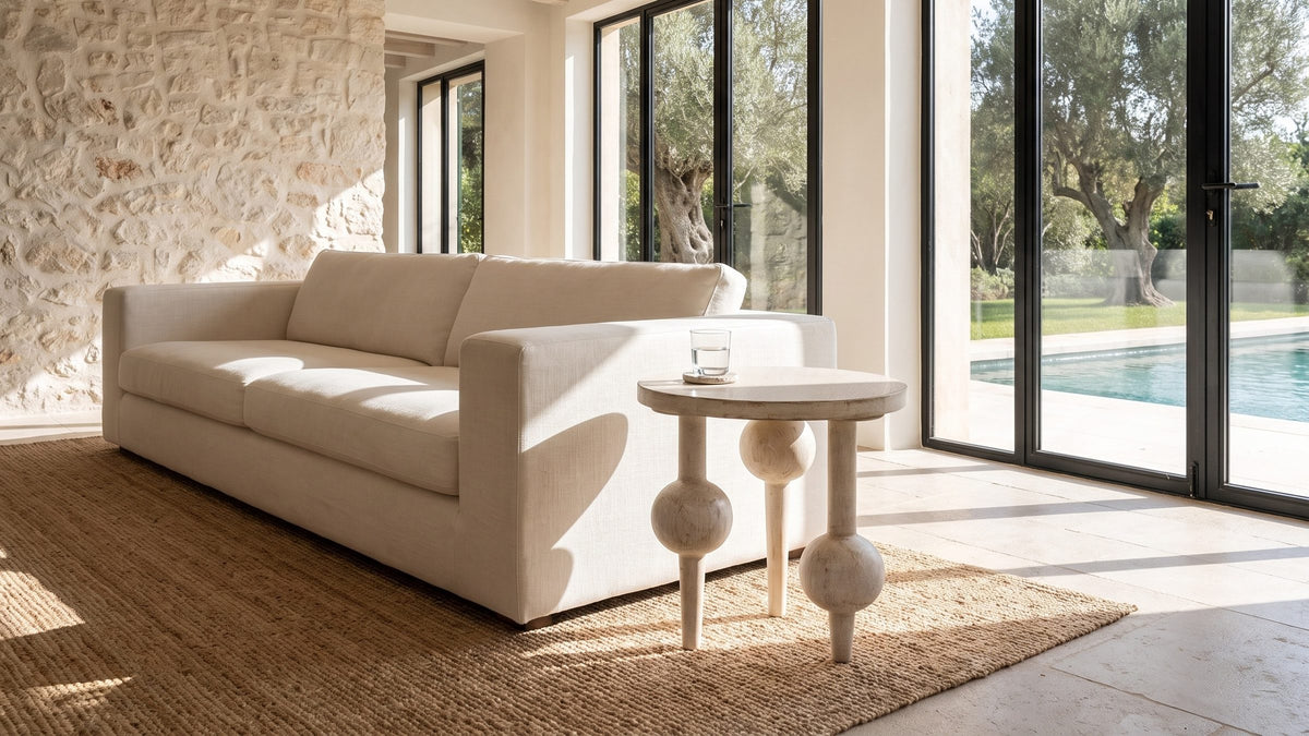 Pale wood, playful form. - Brienza Reclaimed Pine Sphere-Leg Side Table