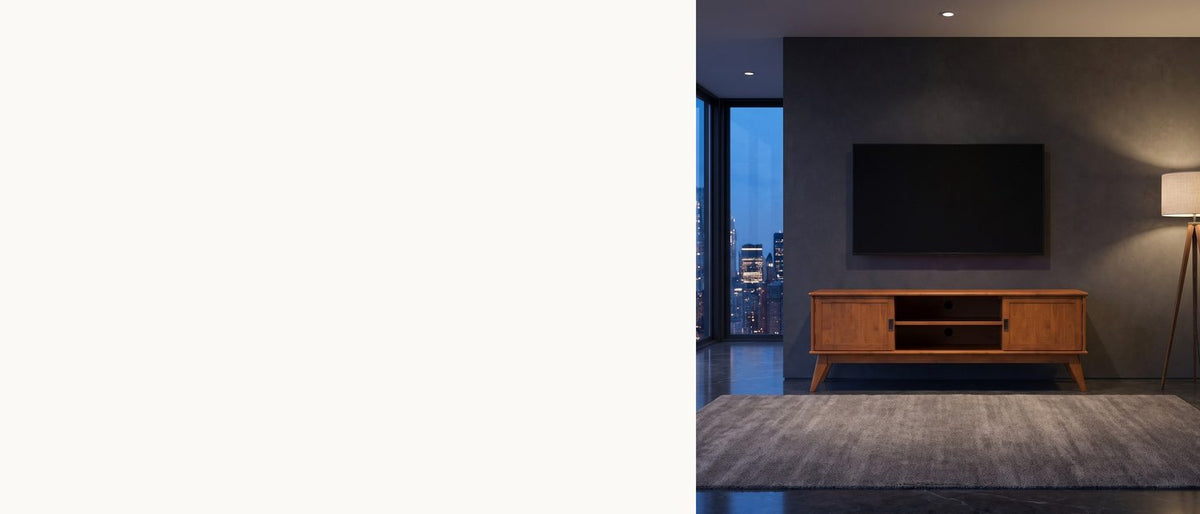 The mid-century console, in solid wood. - Brisighella Mid-Century Media Console