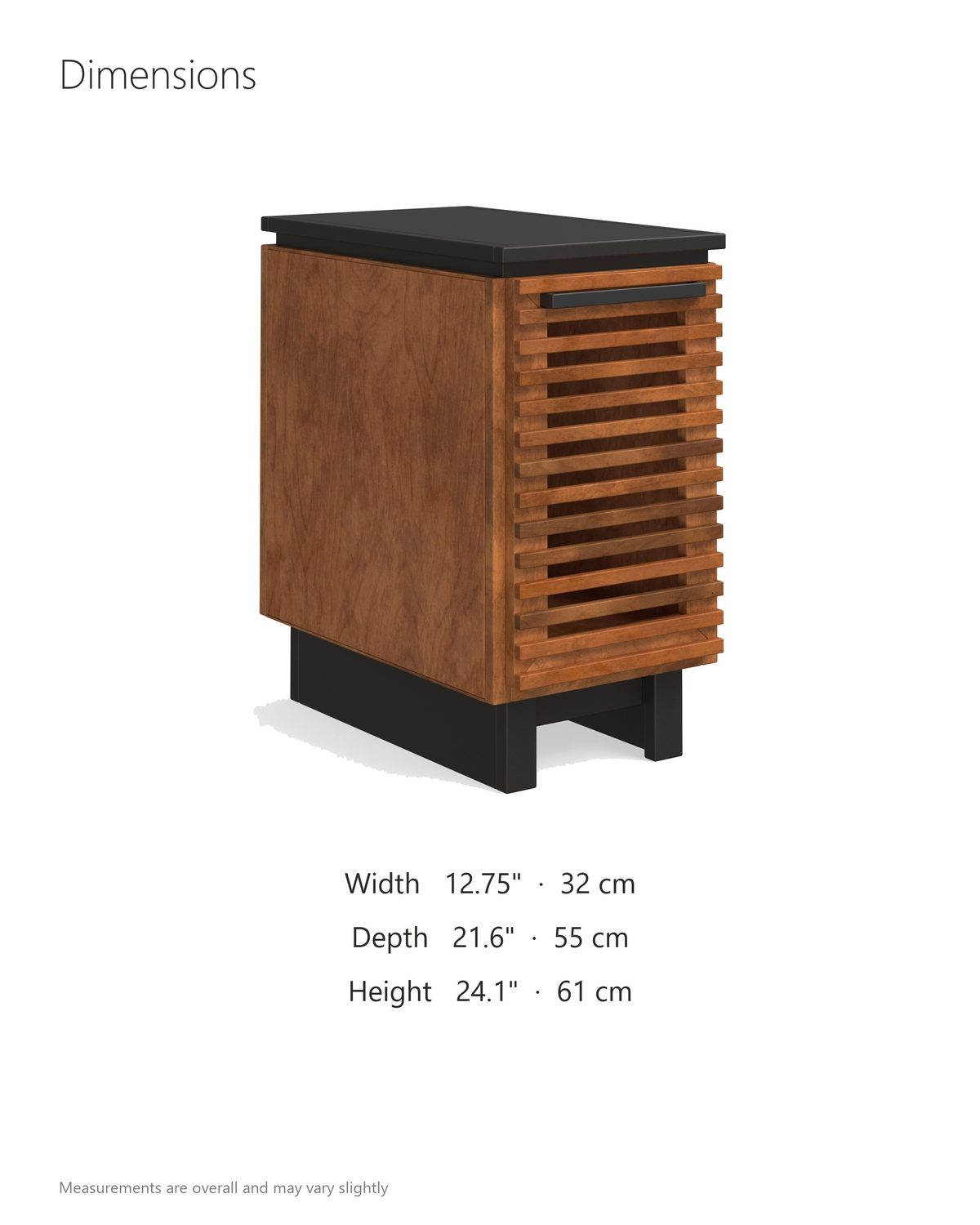 Buonvicino Bourbon and Black Slatted Side Table dimensions: 12.75 in wide, 21.6 in deep, 24.1 in high