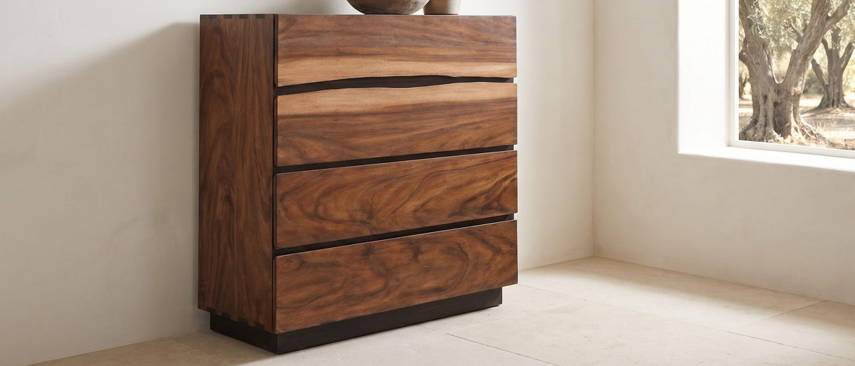 Burano 40-Inch Smokey Walnut 4-Drawer Chest in the room