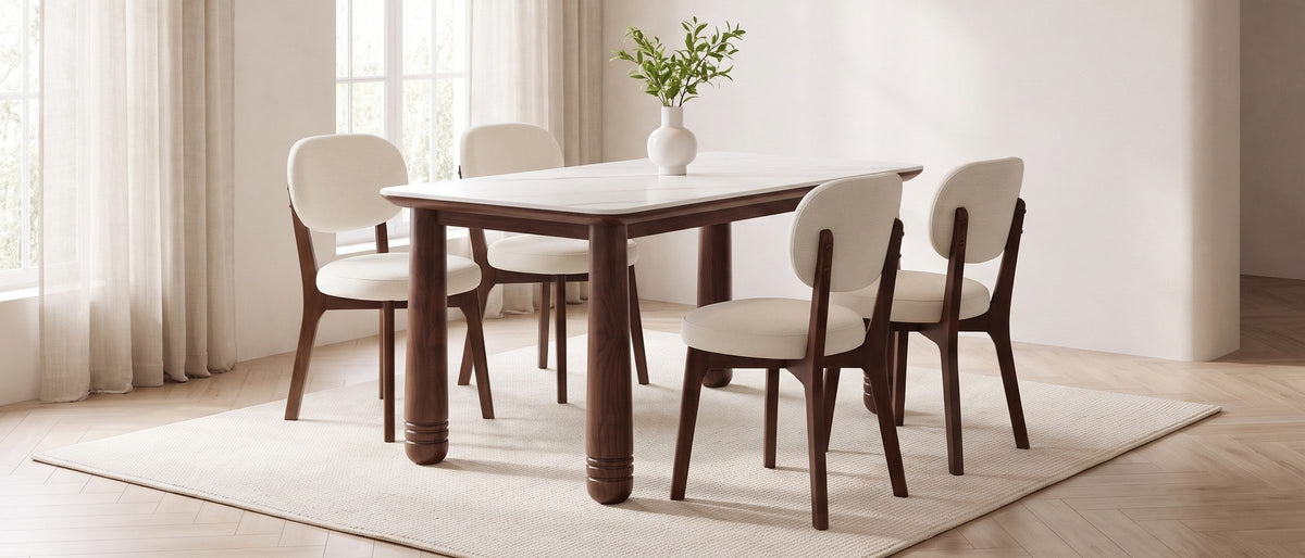 Caccuri 63-Inch Sintered Stone Walnut-Finish Dining Set with 4 Chairs in the room