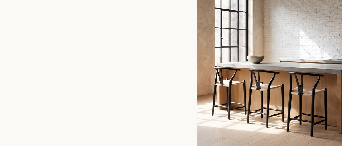 Black ash, pale cord. - Calopezzati Y-Back Black Ash and Paper Cord Counter Stool, 24.6-Inch Seat
