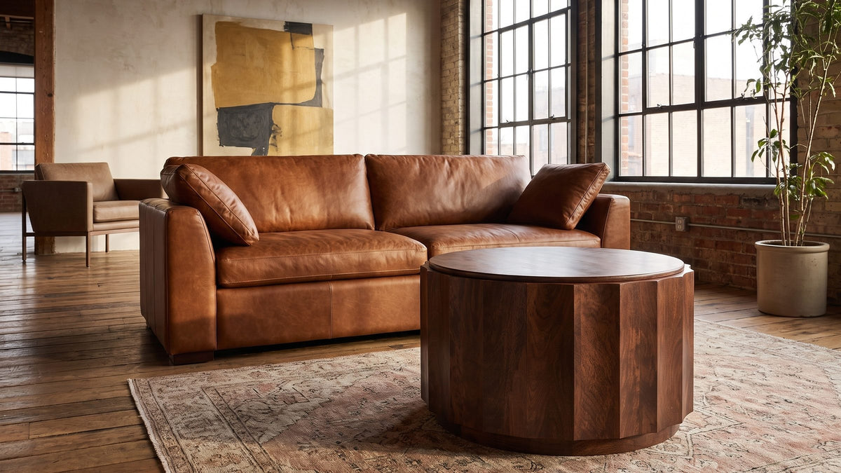 Dark wood, fine lines. - Camaiore Faceted Mango Drum Coffee Table