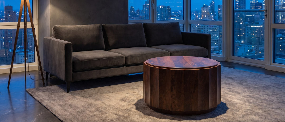 Camaiore Faceted Mango Drum Coffee Table in the room