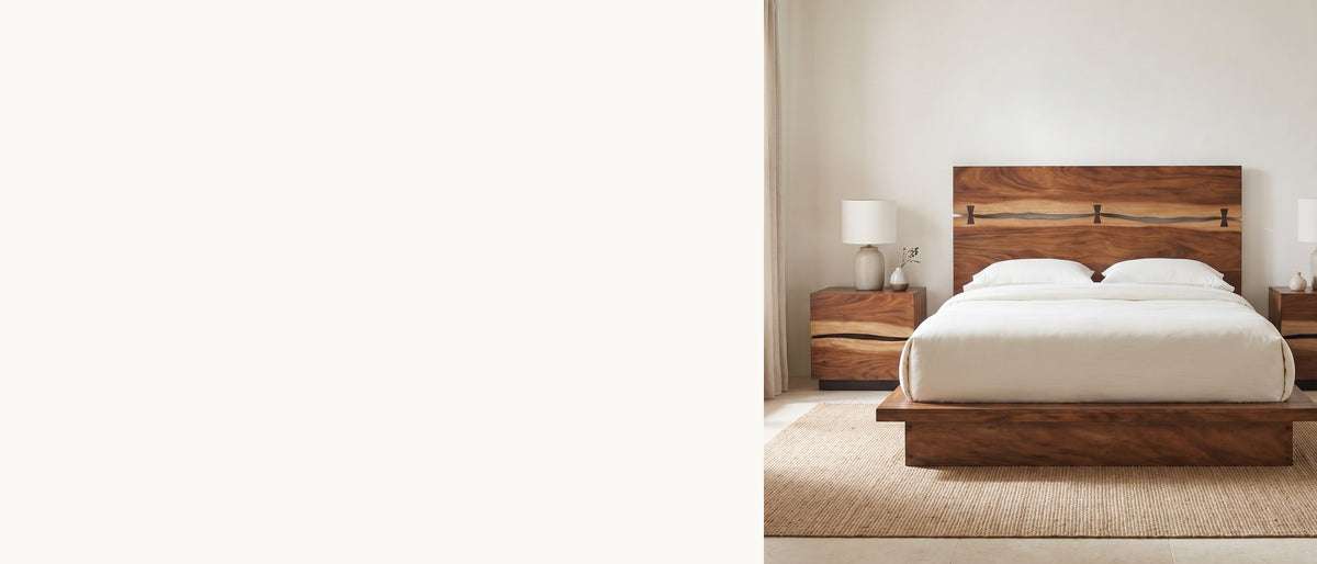 Keyed slab, floating base. - Camerino Smokey Walnut Bow-Tie Headboard Bedroom Set