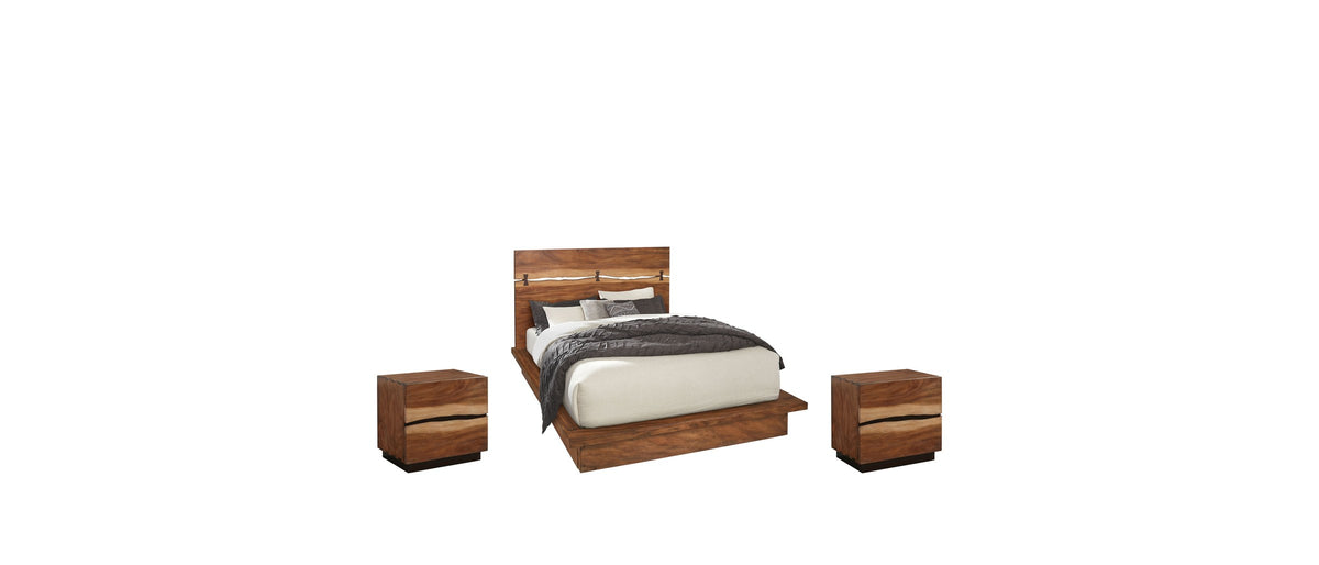 Camerino Smokey Walnut Bow-Tie Headboard Bedroom Set: Three pieces, one bed wall.