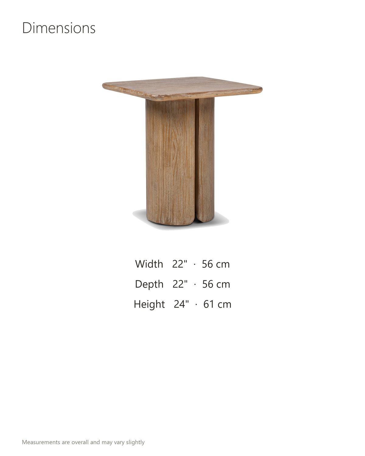 Campli Reclaimed Pine Split Pedestal Side Table dimensions: 22 in wide, 22 in deep, 24 in high