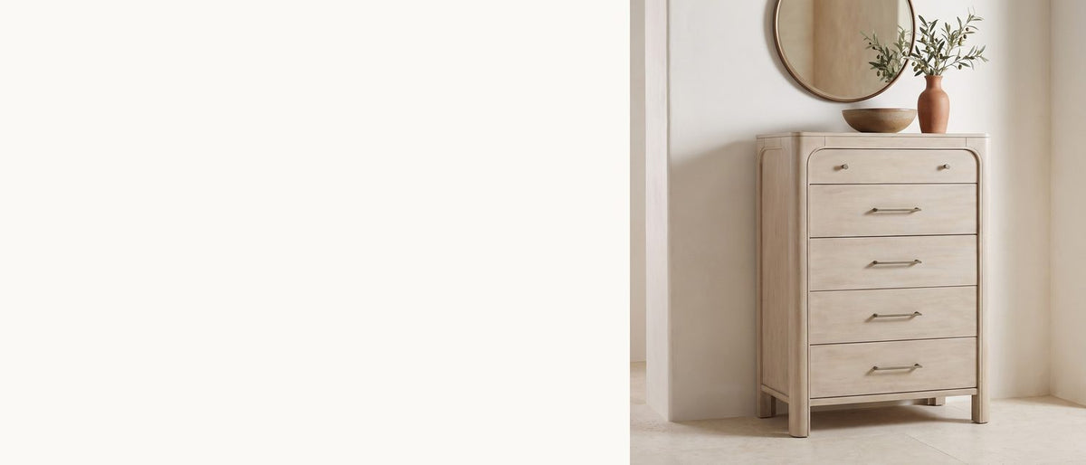 Pale mango, softly arched. - Caorle 38-Inch Weathered Mango 5-Drawer Chest