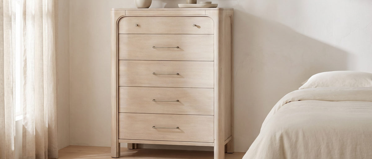 Caorle 38-Inch Weathered Mango 5-Drawer Chest in the room