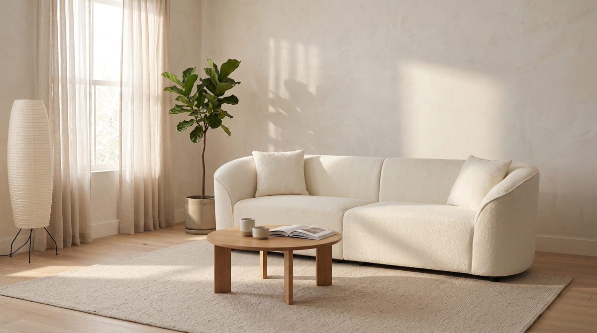 Capri Curved Boucle Sofa in the room