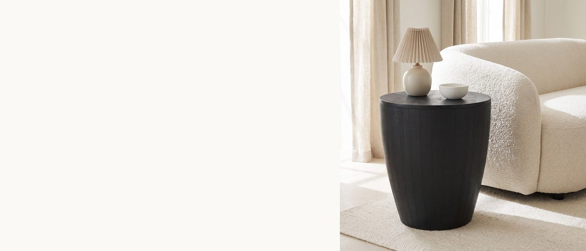 Black staves, tapered to the floor. - Caramanico Black Mango Tapered Drum Side Table